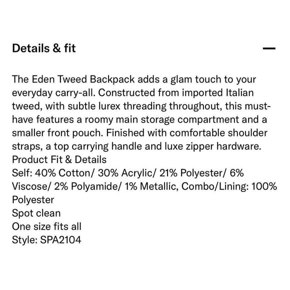 Generation Love Cream Windowpane Eden Backpack NEW Ivory Gray Tweed - Picture 2 of 11